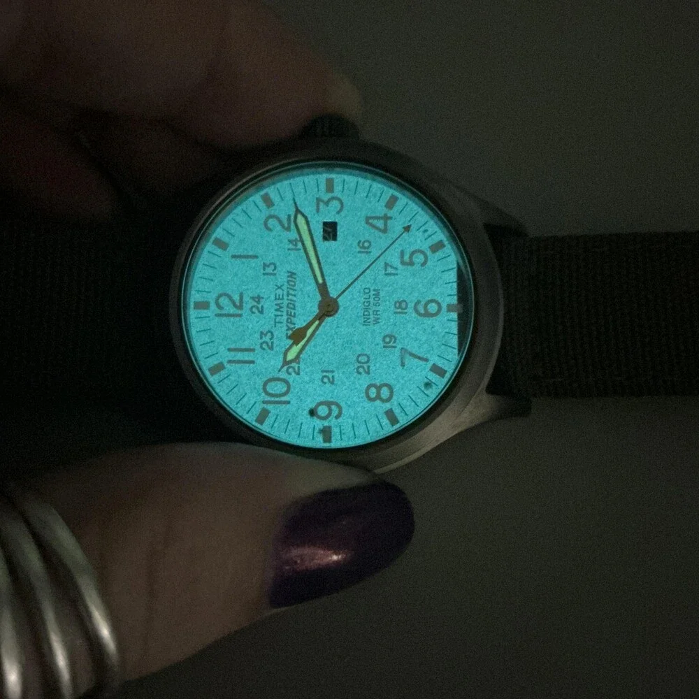 Timex Expedition Scout Indiglo Mens Watch 40mm Black Dial Green Band New Battery
